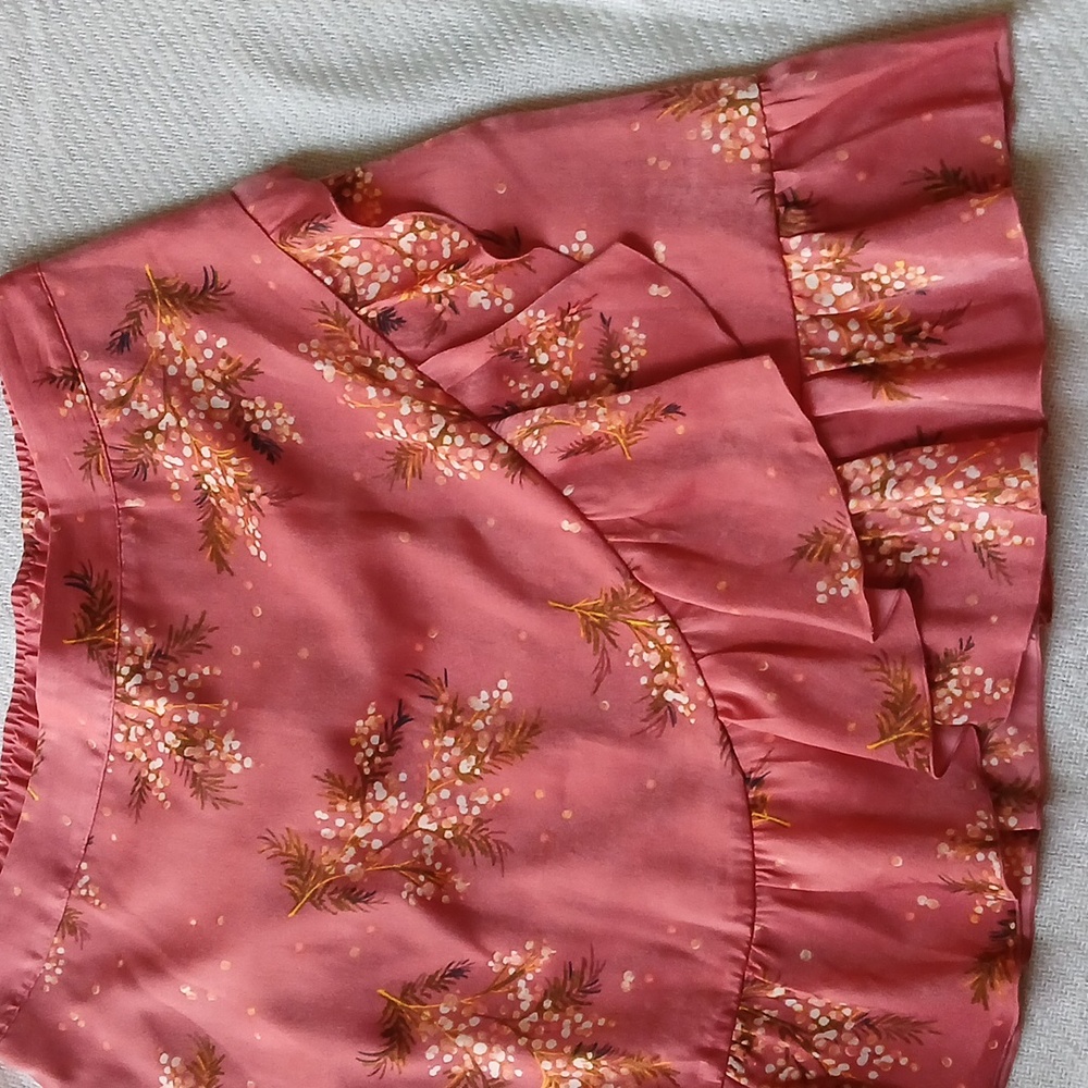 LC Lauren Conrad Pink‎ Floral Ruffle Mini Skirt Sz L - Picture 7 of 9